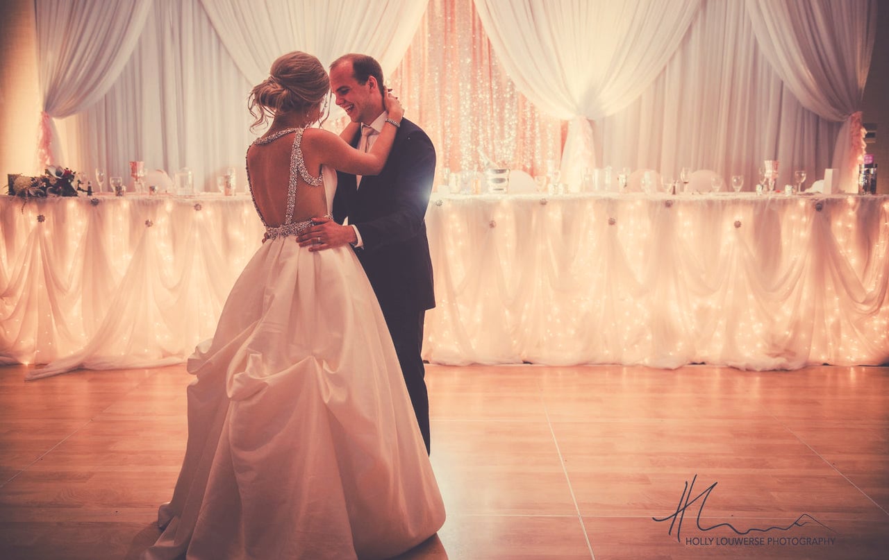 Bride and groom dancing